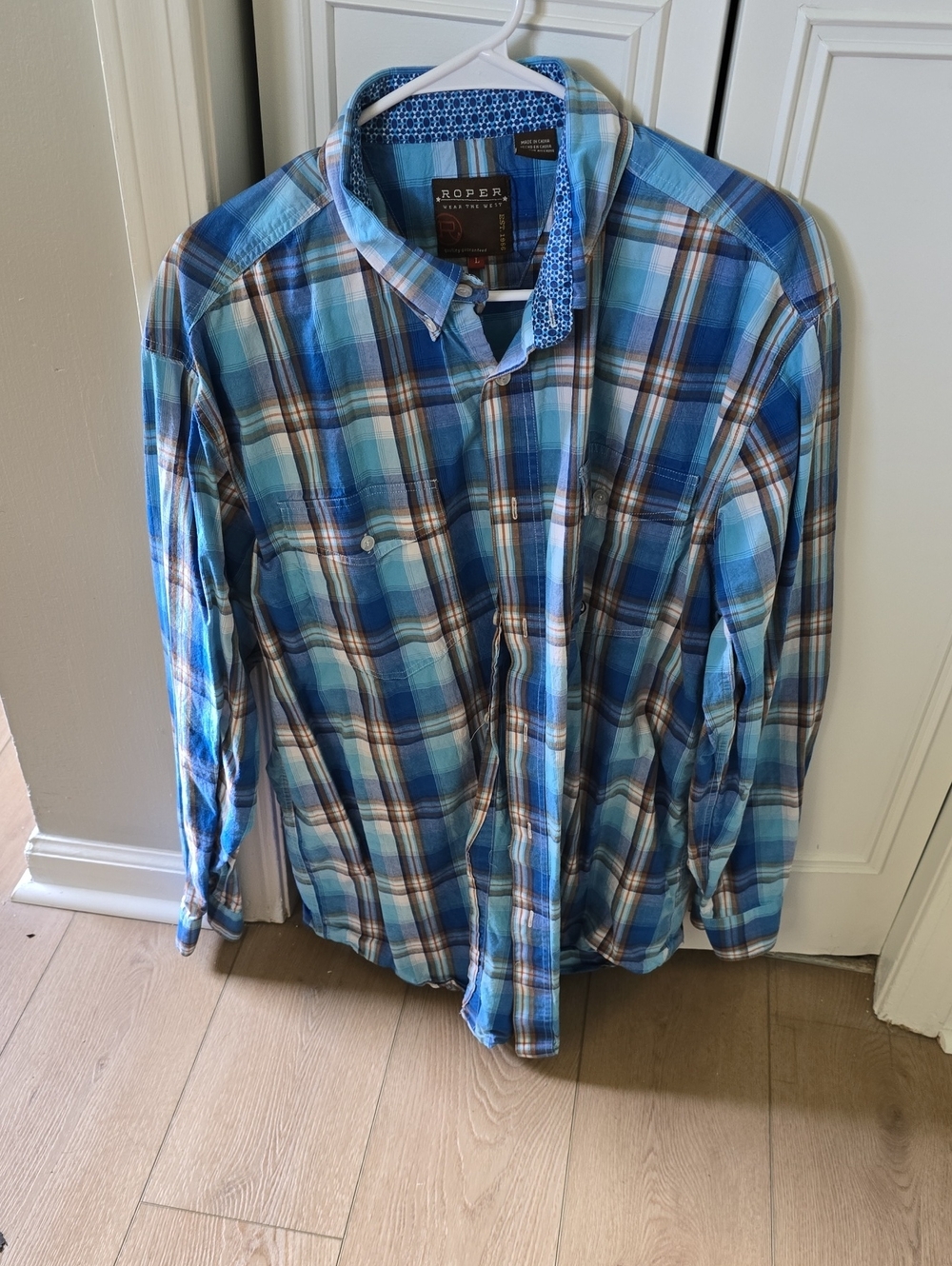 Roper Blue and White Plaid Button-Down Shirt
